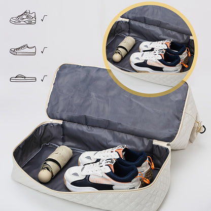 Lightweight Large Capacity Travel Luggage Bag, Solid Color Argyle Pattern Zipper Duffle Bag, Overnight Bag