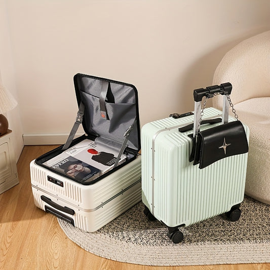 18-inch boarding suitcase with front flip lid, stylish zipper luggage