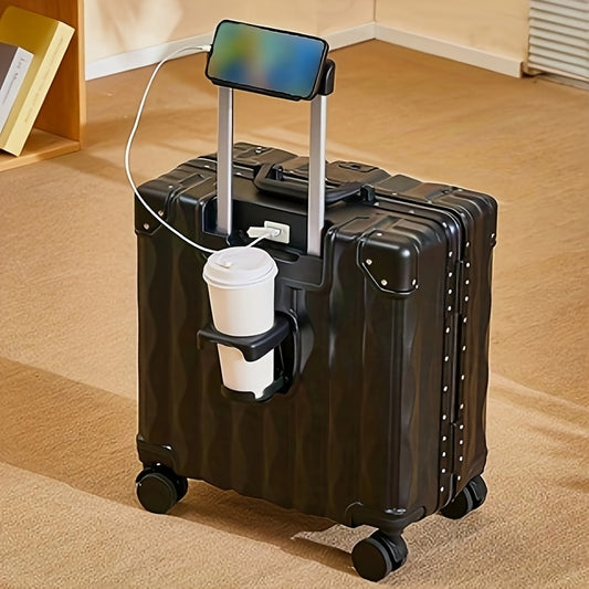 1pc new 18-inch boarding suitcase, high-value colorful aluminum frame buckle lock password box