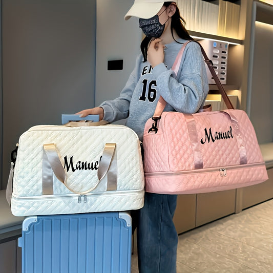 Personalized Quilted Travel Luggage Bag with Custom Name, Women'S Check-In Bag