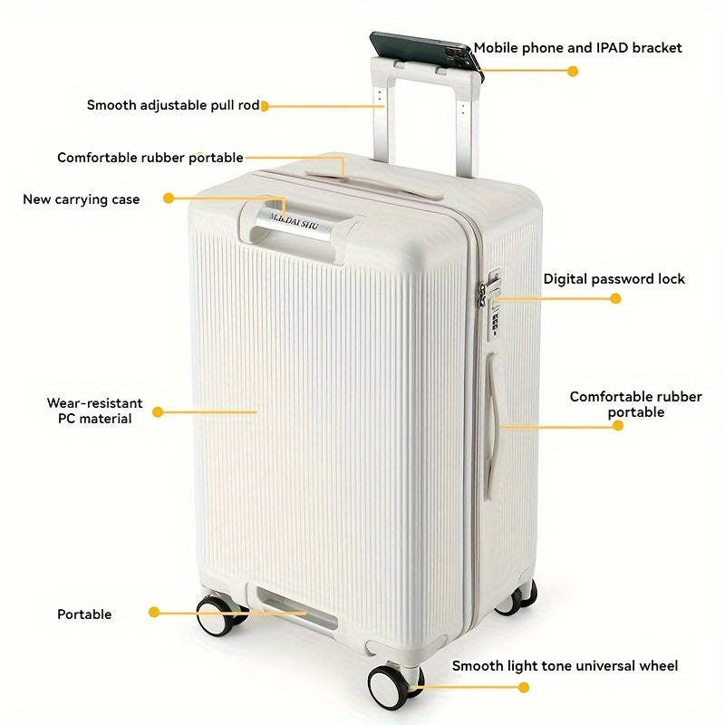 1pc Large Capacity Thickened Trolley Suitcase with Quiet Omni-Wheels