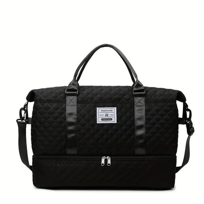 Lightweight Large Capacity Travel Luggage Bag, Solid Color Argyle Pattern Zipper Duffle Bag, Overnight Bag
