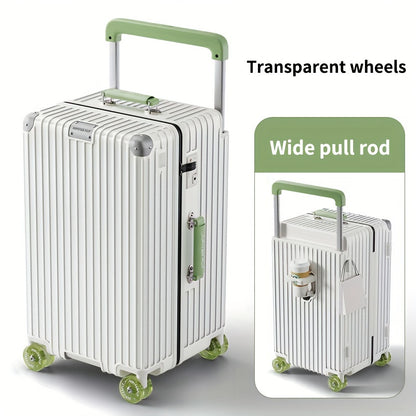 Wide Pull Handle Zipper PC Material Transparent Wheel Combination Lock Suitcase Handle with Cup Holder Travel Box Suitable for Moving and Travel Use