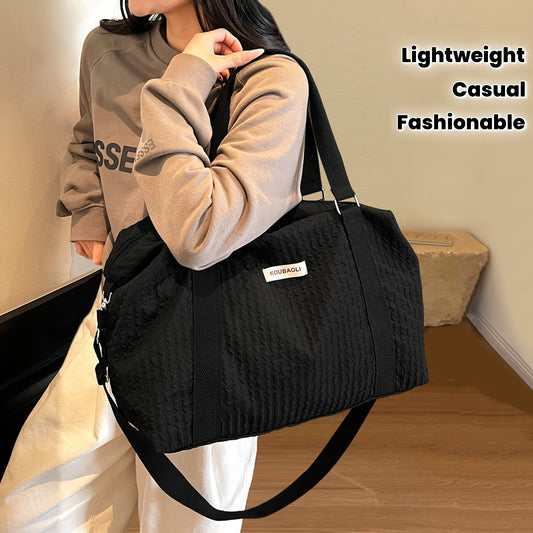 1pc Large Capacity Foldable Lightweight Travel Duffel Bag - Stylish Black Nylon Weekender with Adjustable Shoulder Strap