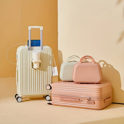 2pcs set of zipper suitcases, with universal wheels, USB charging, cup holder