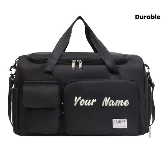 Custom Embroidered Name Large Capacity Multi-Pocket Durable Polyester Tote Bag - Bright Pink