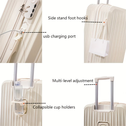2pcs set of zipper suitcases, with universal wheels, USB charging, cup holder