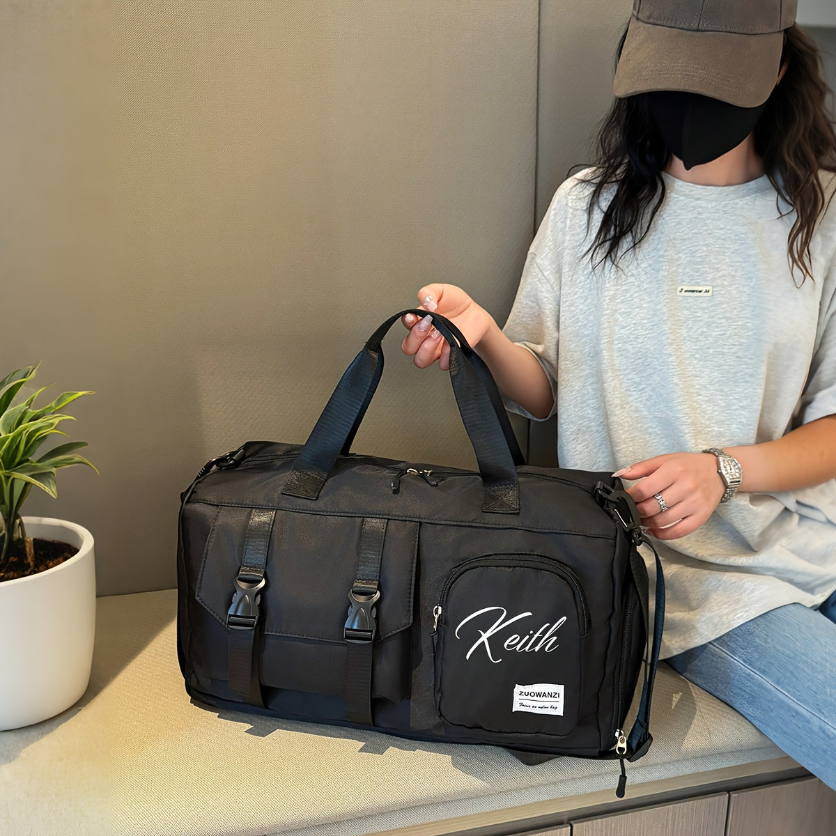 Travel Bag - Personalized Durable Polyester Shoulder Bag with Multiple Pockets, Adjustable Strap