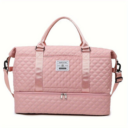 Lightweight Large Capacity Travel Luggage Bag, Solid Color Argyle Pattern Zipper Duffle Bag, Overnight Bag