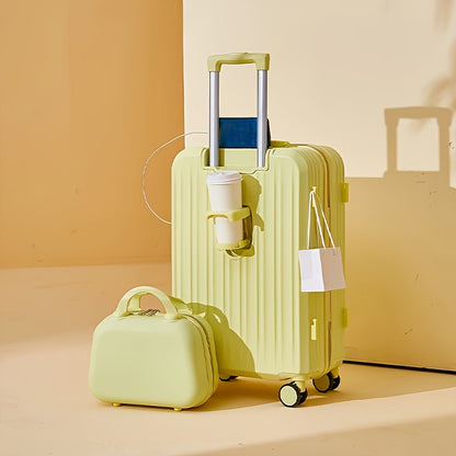 2pcs set of zipper suitcases, with universal wheels, USB charging, cup holder