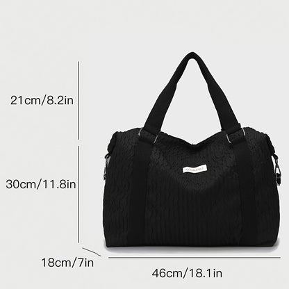 1pc Large Capacity Foldable Lightweight Travel Duffel Bag - Stylish Black Nylon Weekender with Adjustable Shoulder Strap